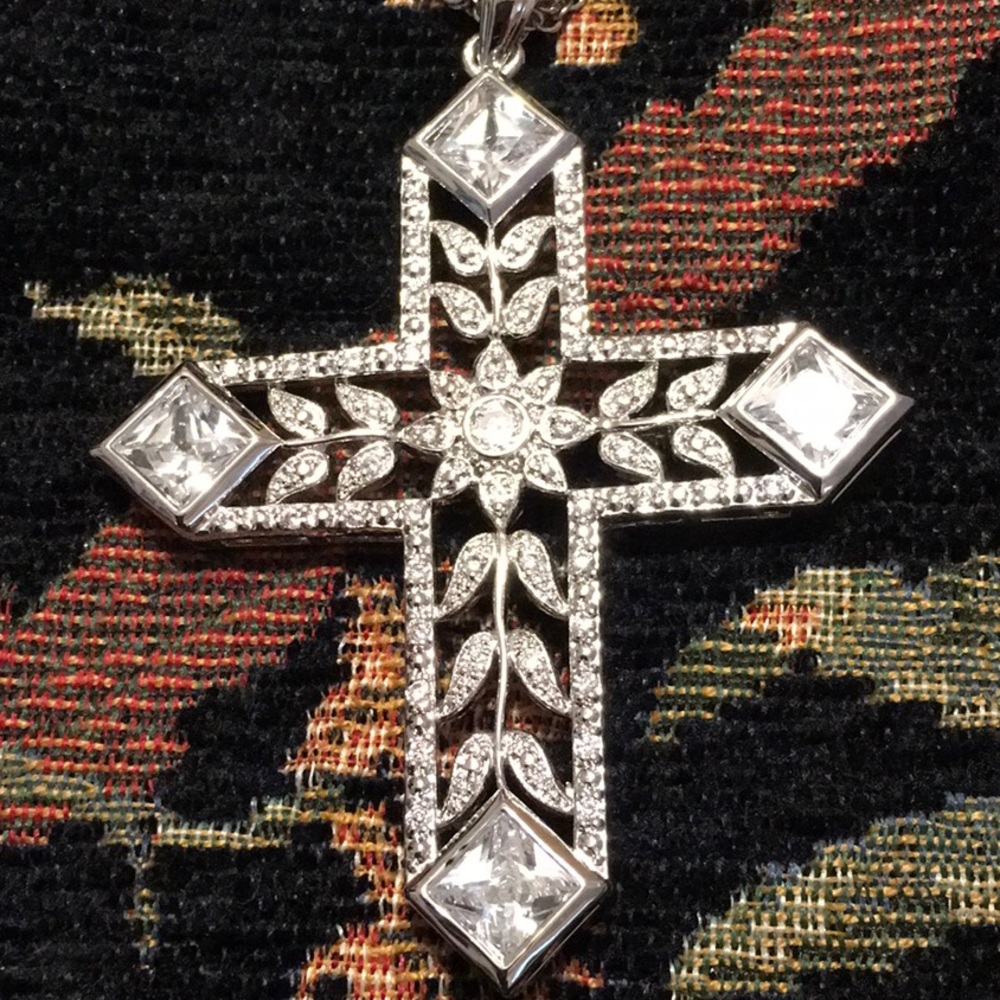 Real Collectibles by Adrienne Arpel,Jeweled Antique Cross, Large Faux Gems EUC
